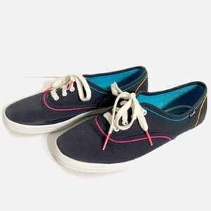 Keds Classic Champion Canvas Multi Colored Embroidered Trimmed Sneakers Blue 💙